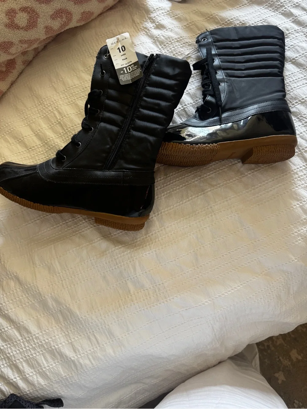 Merona Black Lace-Up Waterproof Winter Boots with Brown Sole
